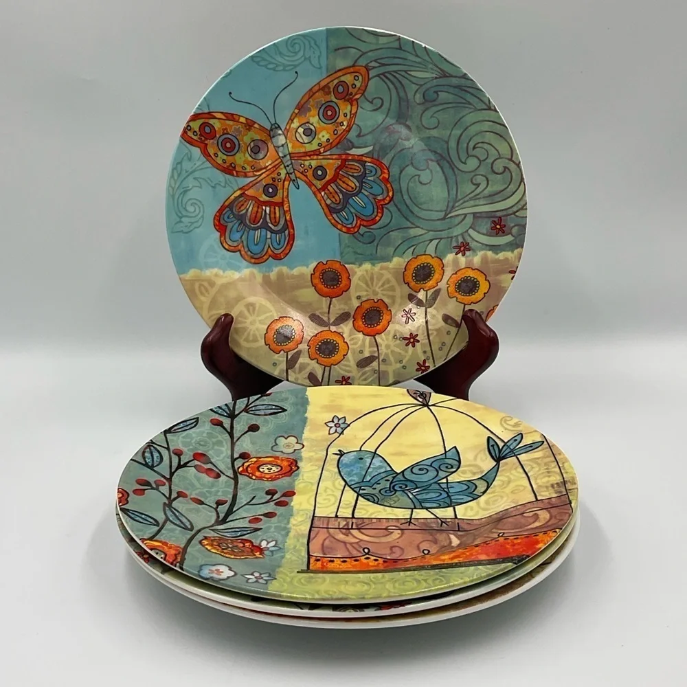 Tii Spring Birds Butterfly Luncheon Plate Set